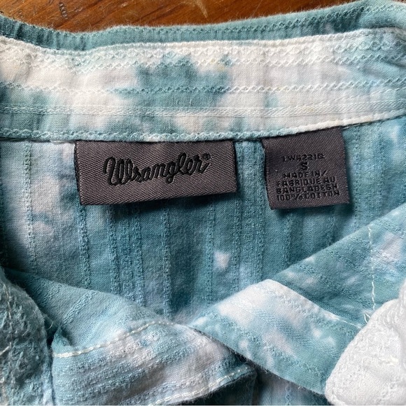 Wrangler Teal & White Tie-Dye Beaded Long Sleeve Western Snap Shirt - Picture 12 of 12